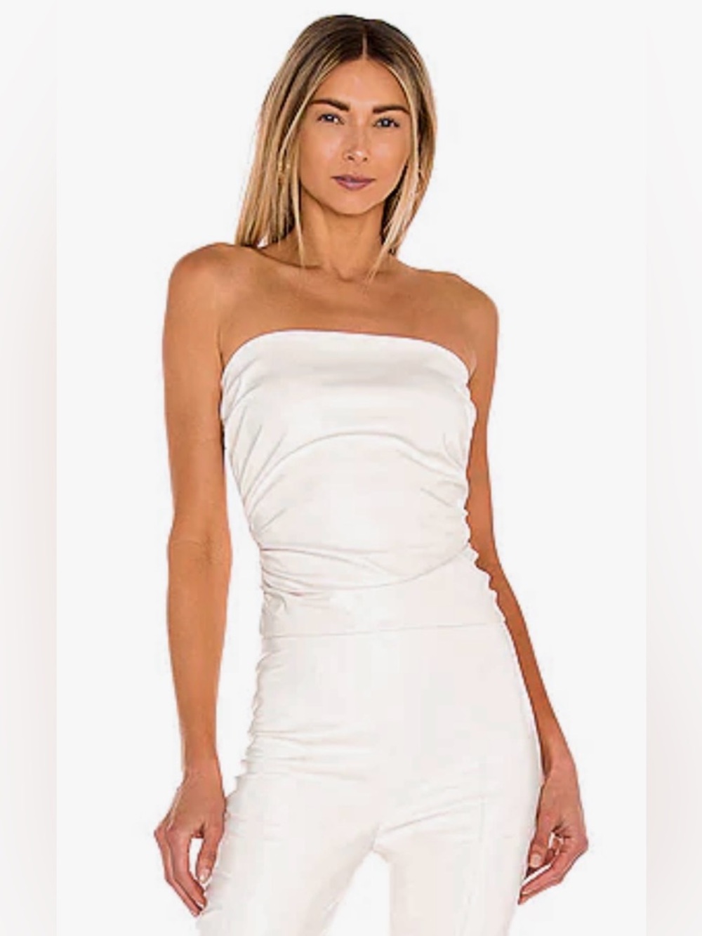 Amanda Uprichard Strapless Faux Leather Cream Tube Top